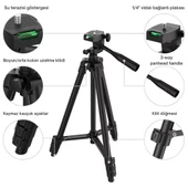 ShopyTech 102 cm Hafif Tripod  Telefon/Kamera Uyumlu Bluetooth Uzaktan Deklanşörlü 360° 3-Yönlü Kafa/GÜMÜŞ thumbnail 4