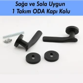 Oda Kapı Kolu Mat Siyah Daire Rozetli Sürgülü ve Çelik Kapı Kulpu Uyumlu Sağ Sol Uygun Kolları thumbnail 4