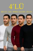 Erkek Fitilli Triko Kazak 4’lü Set – Beyaz, Bordo, Gri, Siyah | Kalın Dokuma Pamuklu Regular Fit Bisiklet Yaka Uzun Koll thumbnail 1