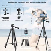 ShopyTech 102 cm Hafif Tripod  Telefon/Kamera Uyumlu Bluetooth Uzaktan Deklanşörlü 360° 3-Yönlü Kafa/GÜMÜŞ thumbnail 3