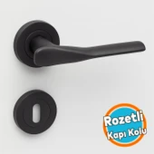 Oda Kapı Kolu Mat Siyah Daire Rozetli Sürgülü ve Çelik Kapı Kulpu Uyumlu Sağ Sol Uygun Kolları thumbnail 1
