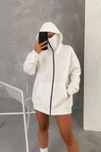 Kadın Samuray Ninja Çift Kapşonlu ZIP Fermuarlı Kanguru Çepli Hoodie Maske detaylı Swetshirt - Beyaz thumbnail 8