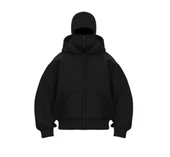Kadın Samuray Ninja Çift Kapşonlu ZIP Fermuarlı Kanguru Çepli Hoodie Maske detaylı Swetshirt - Siyah thumbnail 2