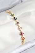 VIP Pirinç Renkli Zirkon Taşlı Yonca Model Gold Renk Kadın Bileklik - TJ-BB7781 thumbnail 1