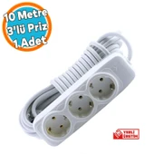 10 Metre Grup Priz 3'lü Anahtarsız Topraklı Seyyar Ara Kablolu Uzatma Kablolusu Üçlü Piriz thumbnail 1