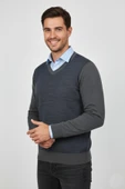 Erkek V Yaka Triko Kazak Çelik Örgü Regular Kalıp BGL-ST04838 thumbnail 7