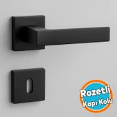 Oda Kapı Kolu Siyah Kare Rozetli Sağa Sola Uygun İç Dış Ev Oda Kapısı Kilitlenebilir 1 Takım thumbnail 1