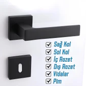 Oda Kapı Kolu Siyah Kare Rozetli Sağa Sola Uygun İç Dış Ev Oda Kapısı Kilitlenebilir 1 Takım thumbnail 3