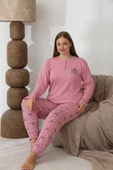 Lindros Kadın Pamuk'lu Düğme Yaka Raporlu İnterlok KIŞLIK Battal Pijama Takımı 0255 - 1 Adet   Pembe 5XL thumbnail 6