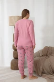 Lindros Kadın Pamuk'lu Düğme Yaka Raporlu İnterlok KIŞLIK Battal Pijama Takımı 0255 - 1 Adet   Pembe 5XL thumbnail 5