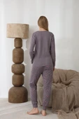 Lindros Kadın Pamuk'lu Düğme Yaka Raporlu İnterlok KIŞLIK Pijama Takımı 0274 - 1 Adet   L Füme thumbnail 7