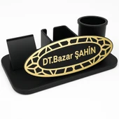 Kişiye Özel Masa İsimliği – Gold Pleksi Çerçeveli Organizer, Kalemlik ve Kartlık Seti thumbnail 2