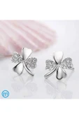 925 Ayar Taşlı 4 Yaprak Gümüş Bayan Yonca Küpe thumbnail 3