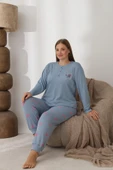 Lindros Kadın Pamuk'lu Düğme Yaka Raporlu İnterlok KIŞLIK Battal Pijama Takımı 0242 - 1 Adet   Mavi 5XL thumbnail 7