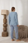Lindros Kadın Pamuk'lu Düğme Yaka Raporlu İnterlok KIŞLIK Battal Pijama Takımı 0242 - 1 Adet   Mavi 5XL thumbnail 5