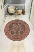 Vintage Desenli Yuvarlak Dijital Baskı Kaymaz Tabanlı Halı H0365 Renkli 100 X 100 thumbnail 1