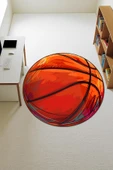Basket Topu Desenli Yuvarlak Dijital Baskı Kaymaz Tabanlı Çocuk ve Genç Odası Halısı H0385 Renkli 140 X 140 thumbnail 1