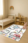Parlak Kadife Kumaş Dijital Baskı Dot Kaymaz Tabanlı Çocuk ve Genç Odası Halısı H0733 RENKLİ 180 X 280 thumbnail 1