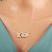 Gümüş Gold Ay Yıldız Türkiye Haritası Kadın Kolye thumbnail 2