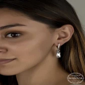 Swarovski Crystal Taşlı Gümüş Beyaz Baget Sallantılı Kadın Küpe thumbnail 2