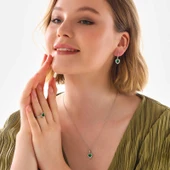 Gümüş Yeşil Taşlı Kalpli Kadın Set thumbnail 2