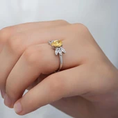 Gümüş Sarı Damla Zirkon Taşlı Kadın Yüzük thumbnail 3