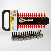 Profesyonel 1/4'' 6 Köşe 27 Parça Lokma Anahtar Seti Kompakt Dayanıklı Taşınabilir Alet Seti thumbnail 3