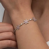 Gümüş Pembe Lotus Çiçeği Kadın Bileklik thumbnail 3