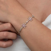 Gümüş Pembe Lotus Çiçeği Kadın Bileklik thumbnail 4