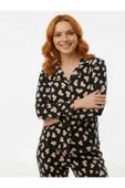 Bravie Süet Gömlek Pijama Takımı 7103 Kalpli Siyah - 6