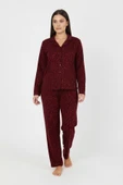 Bravie Luxury Soft Bordo Leopar Desenli Uzun Kollu Kadın Pijama Takımı – Büyük Beden 3002 - 1
