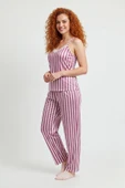 Bravie Altı Uzun İp Askılı Yumuşak Pembe Çizgili Pijama Takımı - 4