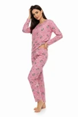Bravie Bisiklet Yaka Süet Pijama Takımı 6008 Penguen Pembe - 4
