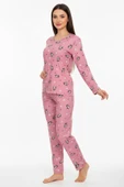 Bravie Bisiklet Yaka Süet Pijama Takımı 6008 Penguen Pembe - 1