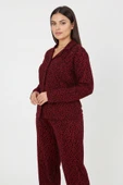 Bravie Luxury Soft Bordo Leopar Desenli Uzun Kollu Kadın Pijama Takımı – Büyük Beden 3002 - 5