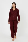 Bravie Luxury Soft Bordo Leopar Desenli Uzun Kollu Kadın Pijama Takımı – Büyük Beden 3002 - 3