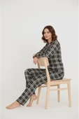 Bravie Luxury Viscose Siyah Beyaz Ekose Desenli Kadın Uzun Kollu Pijama Takımı – 42575 - 3