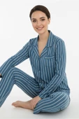 Bravie Luxury Viscose Petrol Mavi Çizgili Kadın Uzun Kollu Pijama Takımı – 42552 - 5