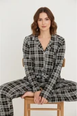 Bravie Luxury Viscose Siyah Beyaz Ekose Desenli Kadın Uzun Kollu Pijama Takımı – 42575 - 1