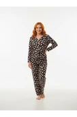 Bravie Süet Gömlek Pijama Takımı 7103 Kalpli Siyah - 4