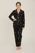 Bravie Luxury Viscose Siyah Love ve Kalp Desenli Kadın Uzun Kollu Pijama Takımı – 42572 - 3