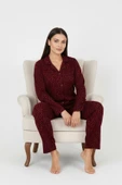 Bravie Luxury Soft Bordo Leopar Desenli Uzun Kollu Kadın Pijama Takımı – Büyük Beden 3002 - 4