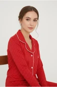 Bravie Luxury Viscose Kırmızı Puantiye Desenli Kadın Uzun Kollu Pijama Takımı – 42563 - 3