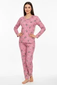 Bravie Bisiklet Yaka Süet Pijama Takımı 6008 Penguen Pembe - 2