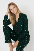 Bravie Luxury Soft Yeşil Ekose Desenli Uzun Kollu Kadın Pijama Takımı – 3045 - 1