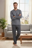 Bravie Yakası Düğmeli %100 Pamuk Erkek Penye Pijama Takımı 9702 Füme - 2