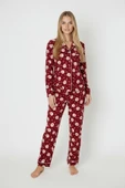Bravie Luxury Soft Bordo Yılbaşı Desenli Uzun Kollu Kadın Pijama Takımı – 3026 - 3