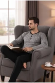 Bravie Yakası Düğmeli %100 Pamuk Erkek Penye Pijama Takımı 9718 Gri - 6
