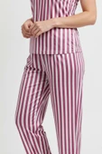 Bravie Altı Uzun İp Askılı Yumuşak Pembe Çizgili Pijama Takımı - 5