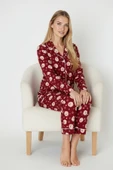 Bravie Luxury Soft Bordo Yılbaşı Desenli Uzun Kollu Kadın Pijama Takımı – 3026 - 2